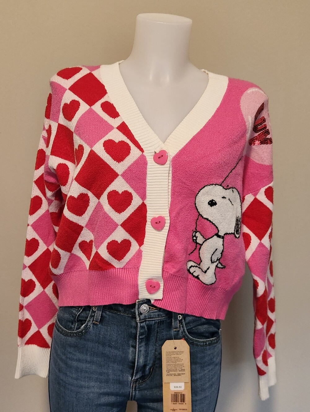 Peanuts Snoopy Luv cropped cardigan sweater